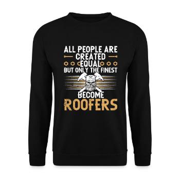 Dachdecker -Dachhäuser Reparaturen - Unisex Pullover - Schwarz - Vorne - Alina (178cm) & Michal (187cm)
