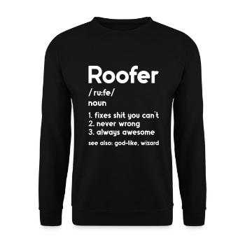 Dachdecker -Dachhäuser Reparaturen - Unisex Pullover - Schwarz - Vorne - Alina (178cm) & Michal (187cm)