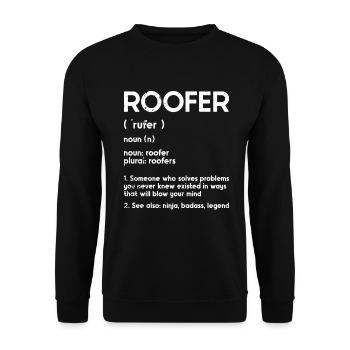 Dachdecker -Dachhäuser Reparaturen - Unisex Pullover - Schwarz - Vorne - Alina (178cm) & Michal (187cm)