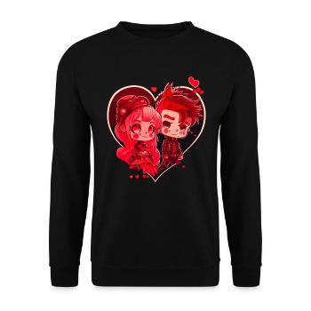 Saint-Valentin Couple Chibi Mignon Coeur Rose Rouge - Sweat-shirt Unisexe - noir - Devant - Alina (178cm) & Michal (187cm)