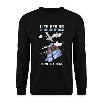 Das Leben beginnt am Ende Ihrer Komfortzone Geschenk - Unisex Pullover - Schwarz - Vorne - Alina (178cm) & Michal (187cm)