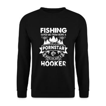 Angeln hat mich davor gerettet, Pornostar zu sein - Unisex Pullover - Schwarz - Vorne - Alina (178cm) & Michal (187cm)