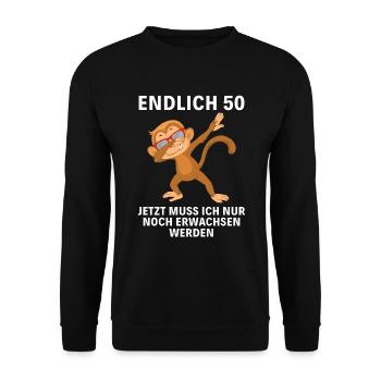 Endlich 50 Jahre Mann Frau 50. Geburtstag - Unisex Pullover - Schwarz - Vorne - Alina (178cm) & Michal (187cm)