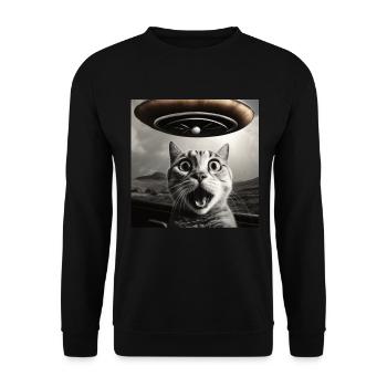 Funny Anxious Cats Selfie UFO Alien - Unisex Sweatshirt - black - Front - Alina (178cm) & Michal (187cm)