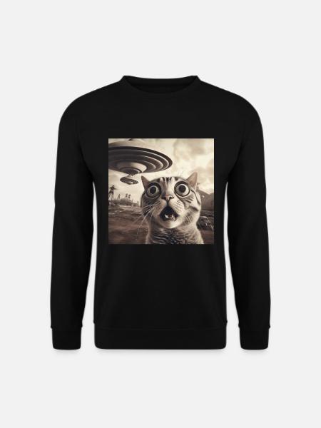 Lustige Ängstliche Katzen -Selfie UFO Alien - Unisex Pullover - Schwarz