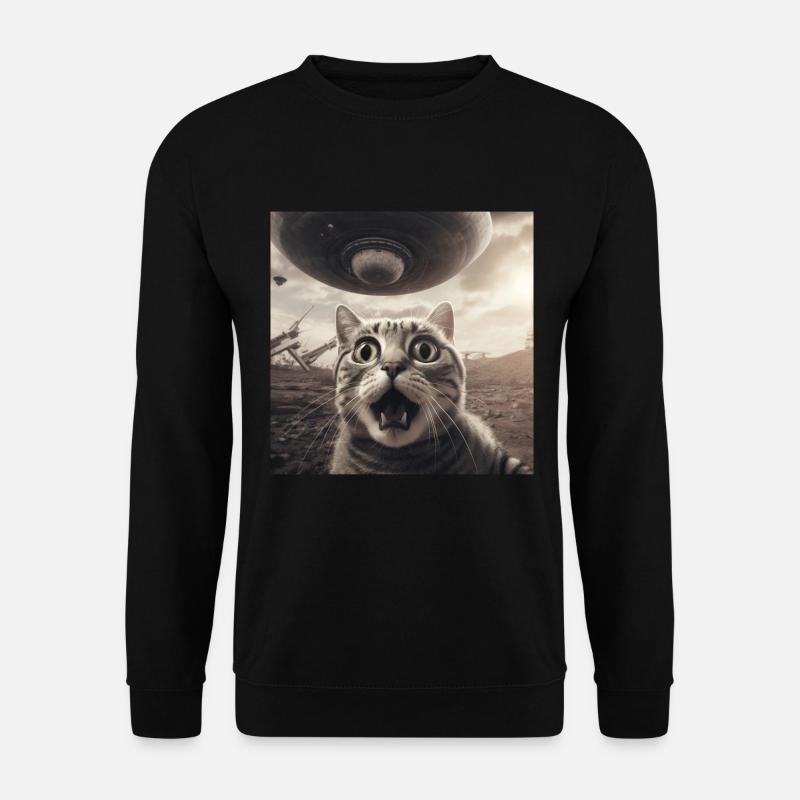 Lustige Ängstliche Katzen -Selfie UFO Alien - Unisex Pullover - Schwarz