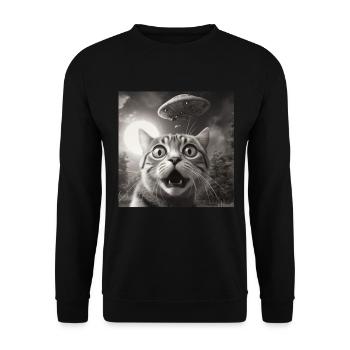 Funny Anxious Cats Selfie UFO Alien - Unisex Sweatshirt - black - Front - Alina (178cm) & Michal (187cm)