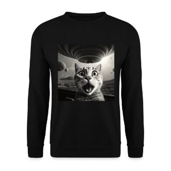 Funny Anxious Cats Selfie UFO Alien - Unisex Sweatshirt - black - Front - Alina (178cm) & Michal (187cm)