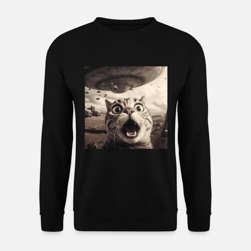Lustige Ängstliche Katzen -Selfie UFO Alien - Unisex Pullover - Schwarz