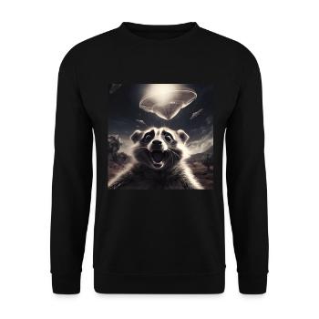 Funny Frightened Raccoon Selfie UFO Alien - Unisex Sweatshirt - black - Front - Alina (178cm) & Michal (187cm)