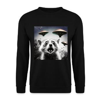 Funny Frightened Raccoon Selfie UFO Alien - Unisex Sweatshirt - black - Front - Alina (178cm) & Michal (187cm)