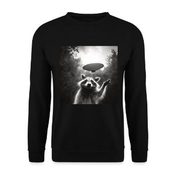 Funny Frightened Raccoon Selfie UFO Alien - Unisex Sweatshirt - black - Front - Alina (178cm) & Michal (187cm)