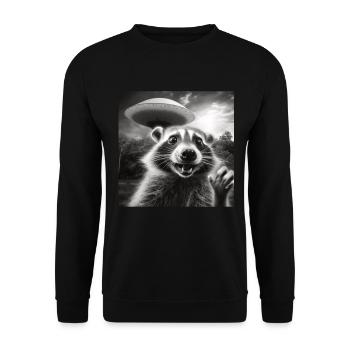 Funny Frightened Raccoon Selfie UFO Alien - Unisex Sweatshirt - black - Front - Alina (178cm) & Michal (187cm)