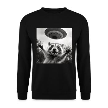 Funny Frightened Raccoon Selfie UFO Alien - Unisex Sweatshirt - black - Front - Alina (178cm) & Michal (187cm)