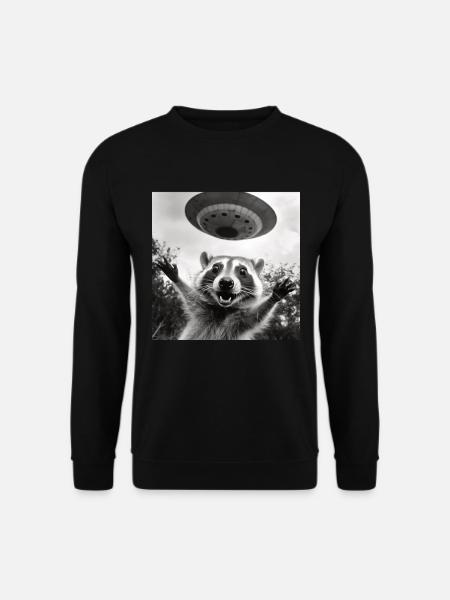 Lustig Erschrecktes Waschbär Selfie UFO Alien - Unisex Pullover - Schwarz