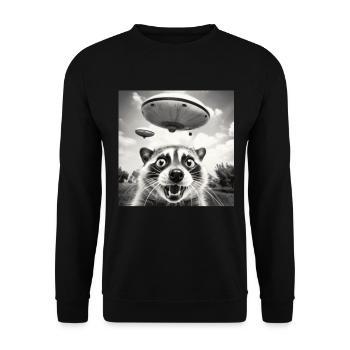 Funny Frightened Raccoon Selfie UFO Alien - Unisex Sweatshirt - black - Front - Alina (178cm) & Michal (187cm)