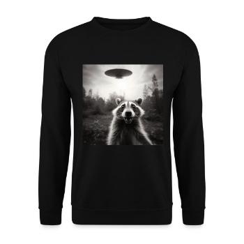 Funny Frightened Raccoon Selfie UFO Alien - Unisex Sweatshirt - black - Front - Alina (178cm) & Michal (187cm)