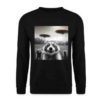 Funny Frightened Raccoon Selfie UFO Alien - Unisex Sweatshirt - black - Front - Alina (178cm) & Michal (187cm)