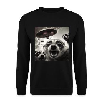 Funny Frightened Raccoon Selfie UFO Alien - Unisex Sweatshirt - black - Front - Alina (178cm) & Michal (187cm)