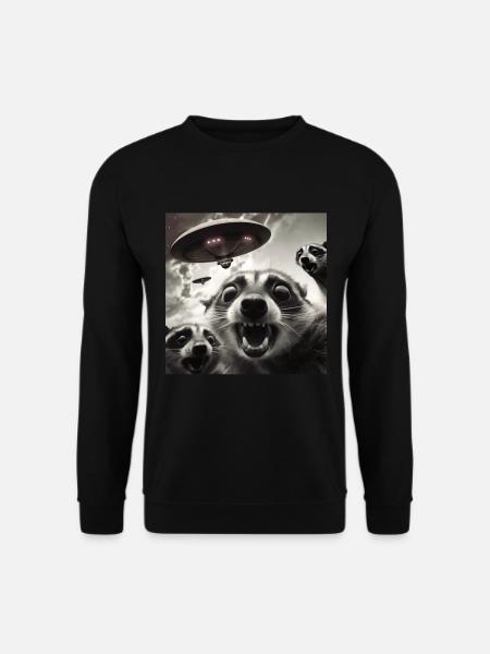 Lustig Erschrecktes Waschbär Selfie UFO Alien - Unisex Pullover - Schwarz