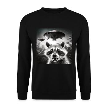 Funny Frightened Raccoon Selfie UFO Alien - Unisex Sweatshirt - black - Front - Alina (178cm) & Michal (187cm)