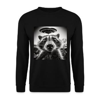Funny Frightened Raccoon Selfie UFO Alien - Unisex Sweatshirt - black - Front - Alina (178cm) & Michal (187cm)