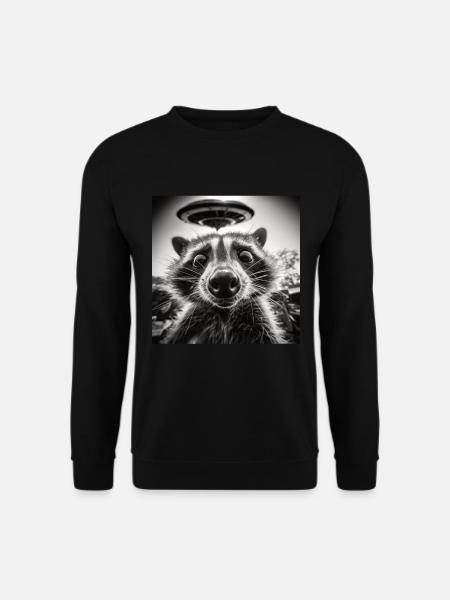 Lustig Erschrecktes Waschbär Selfie UFO Alien - Unisex Pullover - Schwarz