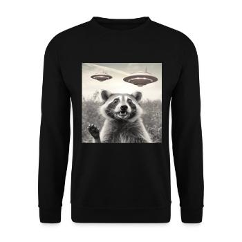 Funny Frightened Raccoon Selfie UFO Alien - Unisex Sweatshirt - black - Front - Alina (178cm) & Michal (187cm)