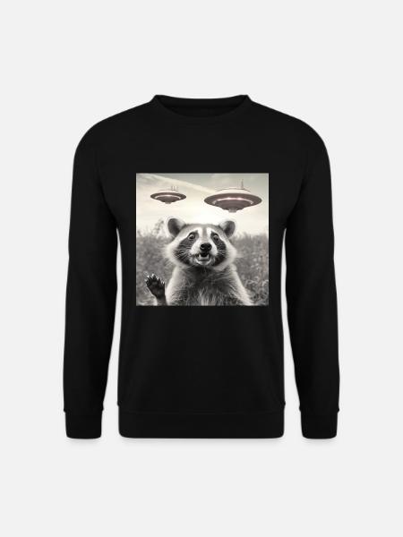 Lustig Erschrecktes Waschbär Selfie UFO Alien - Unisex Pullover - Schwarz