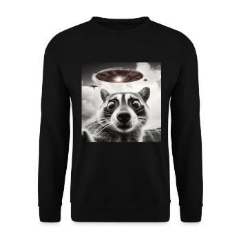 Funny Frightened Raccoon Selfie UFO Alien - Unisex Sweatshirt - black - Front - Alina (178cm) & Michal (187cm)