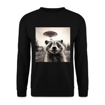 Funny Frightened Raccoon Selfie UFO Alien - Unisex Sweatshirt - black - Front - Alina (178cm) & Michal (187cm)