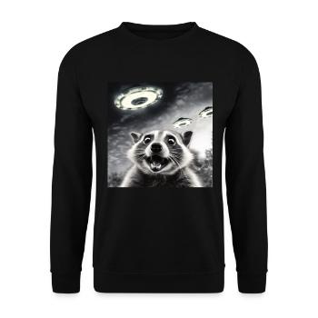 Funny Frightened Raccoon Selfie UFO Alien - Unisex Sweatshirt - black - Front - Alina (178cm) & Michal (187cm)