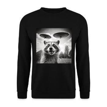 Funny Frightened Raccoon Selfie UFO Alien - Unisex Sweatshirt - black - Front - Alina (178cm) & Michal (187cm)