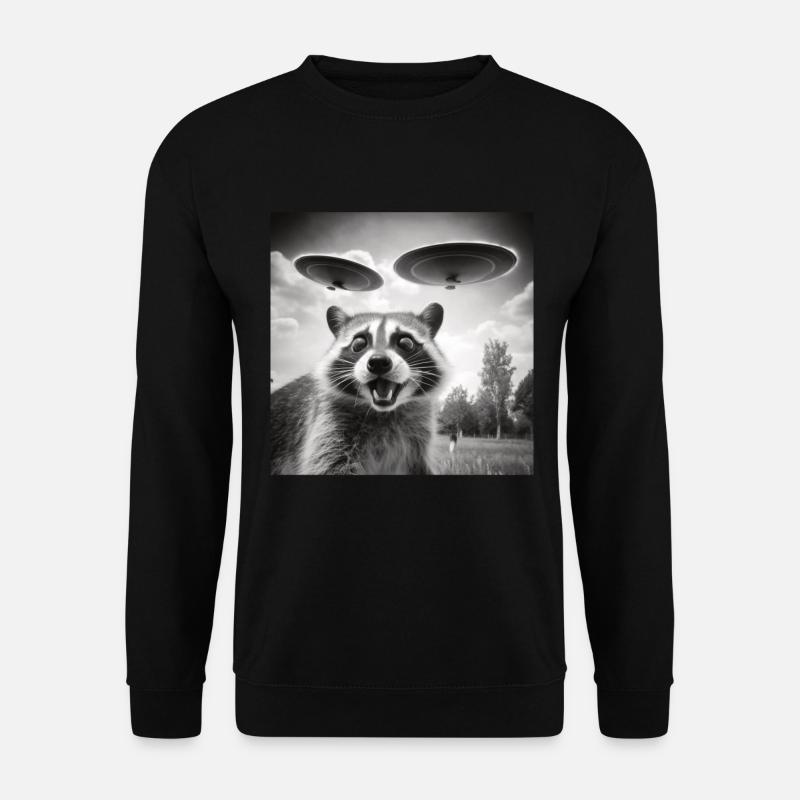 Drôle de raton laveur effrayé selfie OVNI Alien - Sweat-shirt Unisexe - noir