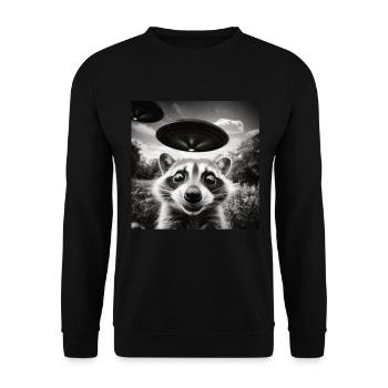 Funny Frightened Raccoon Selfie UFO Alien - Unisex Sweatshirt - black - Front - Alina (178cm) & Michal (187cm)
