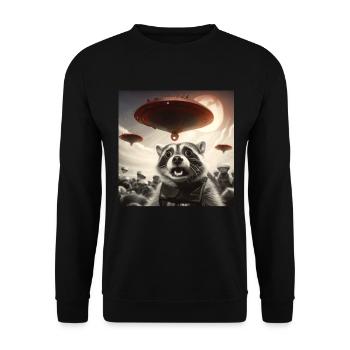 Funny Frightened Raccoon Selfie UFO Alien - Unisex Sweatshirt - black - Front - Alina (178cm) & Michal (187cm)