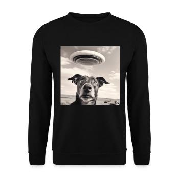 Selfie Chien OVNI Drôle Alien Ovni Amoureux De Chien - Sweat-shirt Unisexe - noir - Devant - Alina (178cm) & Michal (187cm)