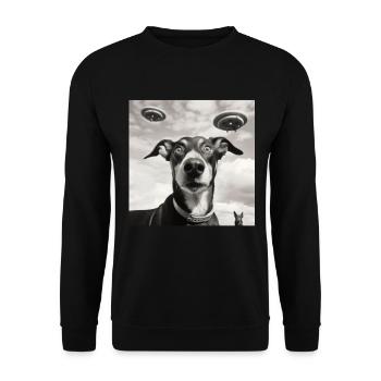 Selfie UFO Dog Funny Alien Ufo Dog Lover - Unisex Sweatshirt - black - Front - Alina (178cm) & Michal (187cm)