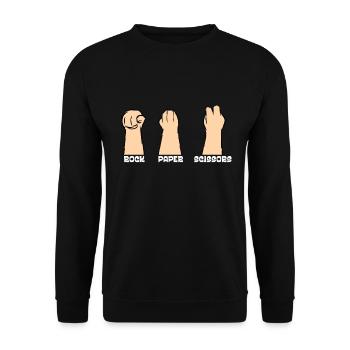 Rockpapierschere Handspiel Lustige Katzenkinder - Unisex Pullover - Schwarz - Vorne - Alina (178cm) & Michal (187cm)