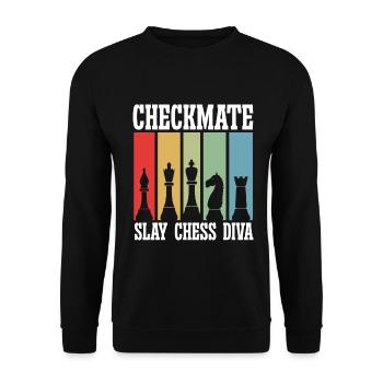 Schachspieler Stücke Schachliebhaber Mädchen - Unisex Pullover - Schwarz - Vorne - Alina (178cm) & Michal (187cm)