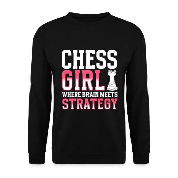 Schachspieler Stücke Schachliebhaber Mädchen - Unisex Pullover - Schwarz - Vorne - Alina (178cm) & Michal (187cm)
