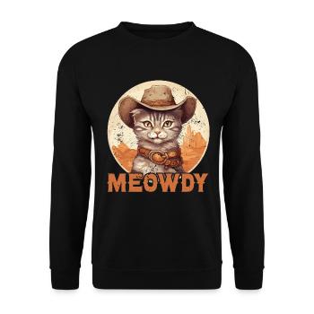 Meowdy Cat Miow Cowboy Hat Country Musik Texas - Unisex Pullover - Schwarz - Vorne - Alina (178cm) & Michal (187cm)
