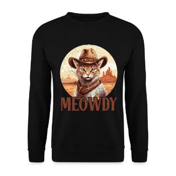 Meowdy Cat Miow Cowboy Hat Country Musik Texas - Unisex Pullover - Schwarz - Vorne - Alina (178cm) & Michal (187cm)