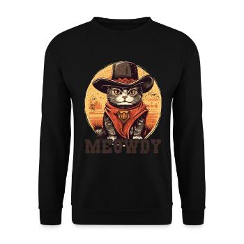 Meowdy Cat Miow Cowboy Hat Country Musik Texas - Unisex Pullover - Schwarz - Vorne - Alina (178cm) & Michal (187cm)