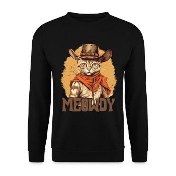 Meowdy Cat Miow Cowboy Hat Country Musik Texas - Unisex Pullover - Schwarz - Vorne - Alina (178cm) & Michal (187cm)
