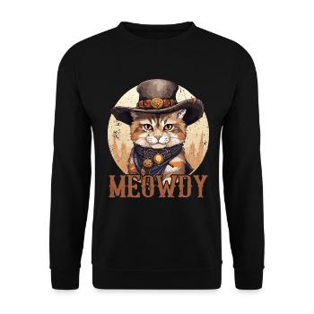 Meowdy Cat Miow Cowboy Hat Country Musik Texas - Unisex Pullover - Schwarz - Vorne - Alina (178cm) & Michal (187cm)