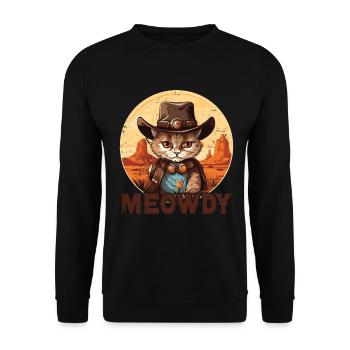 Meowdy Cat Miow Cowboy Hat Country Musik Texas - Unisex Pullover - Schwarz - Vorne - Alina (178cm) & Michal (187cm)