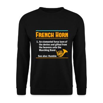 Französischer Horn -Spieler Hornist Messing Musik - Unisex Pullover - Schwarz - Vorne - Alina (178cm) & Michal (187cm)