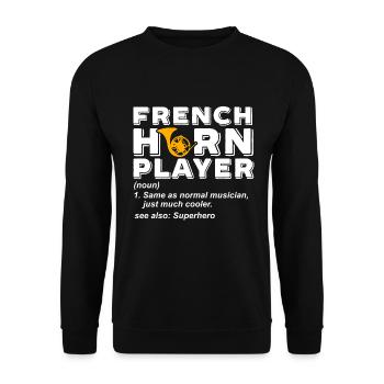 Französischer Horn -Spieler Hornist Messing Musik - Unisex Pullover - Schwarz - Vorne - Alina (178cm) & Michal (187cm)