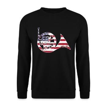 Französischer Horn -Spieler Hornist Messing Musik - Unisex Pullover - Schwarz - Vorne - Alina (178cm) & Michal (187cm)